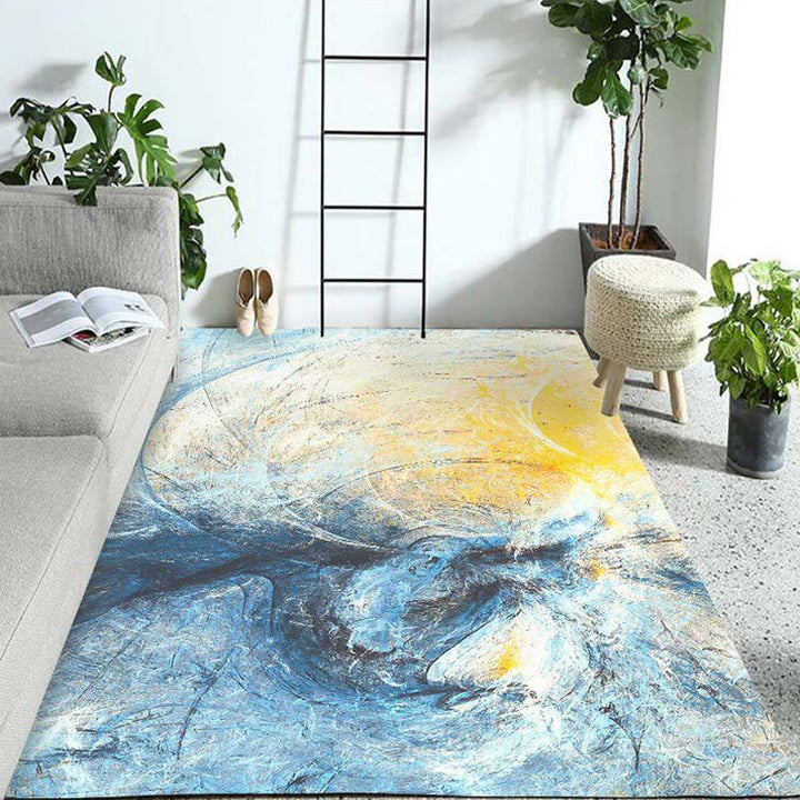 BowLift | Modern Living Room Rug Blue Watercolor Pattern Rug Polyester Machine Washable Non-Slip Pet-Friendly Rug