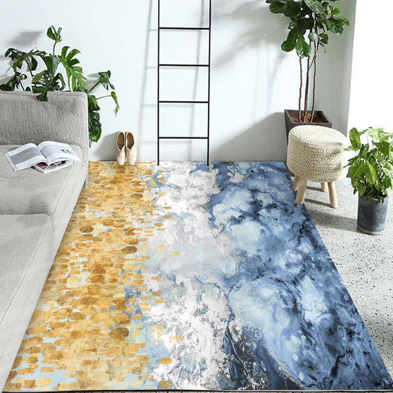 BowLift | Modern Living Room Rug Blue Watercolor Pattern Rug Polyester Machine Washable Non-Slip Pet-Friendly Rug