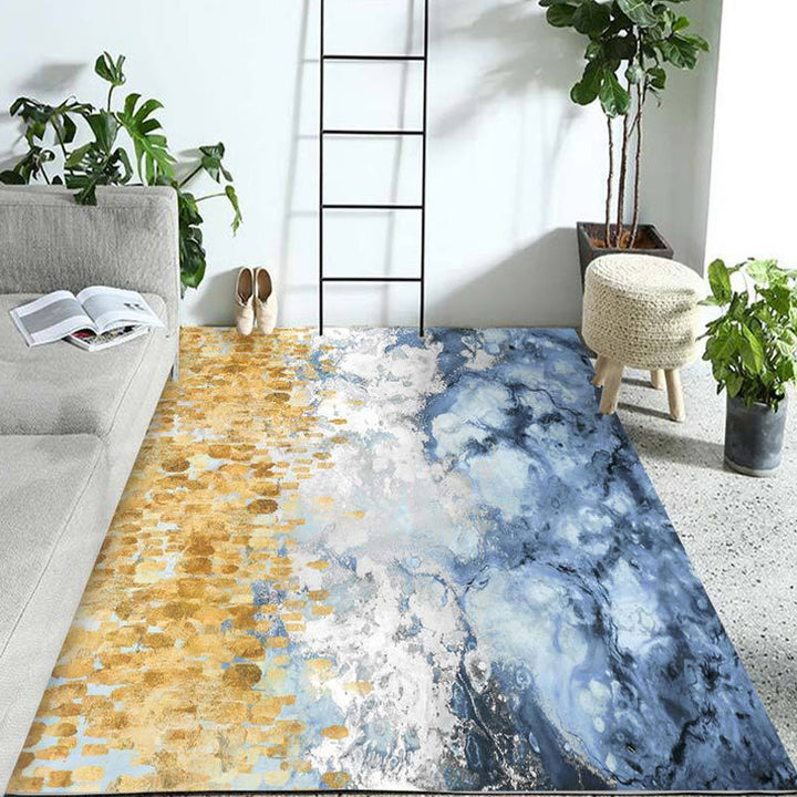 BowLift | Modern Living Room Rug Blue Watercolor Pattern Rug Polyester Machine Washable Non-Slip Pet-Friendly Rug