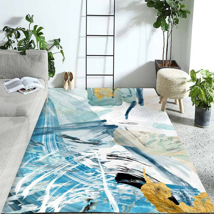BowLift | Modern Living Room Rug Blue Watercolor Pattern Rug Polyester Machine Washable Non-Slip Pet-Friendly Rug