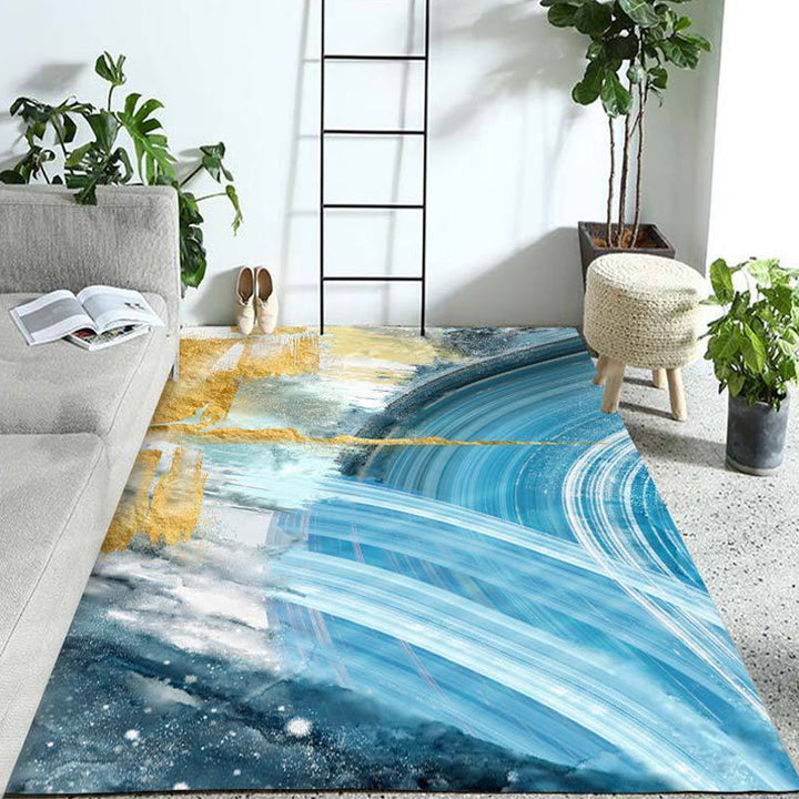 BowLift | Modern Living Room Rug Blue Watercolor Pattern Rug Polyester Machine Washable Non-Slip Pet-Friendly Rug