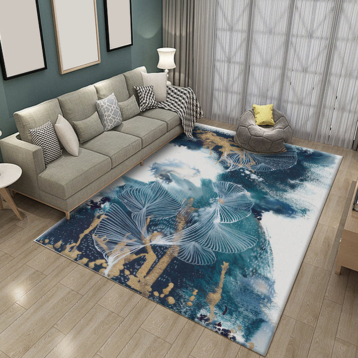 BowLift | Modern Living Room Rug Blue Watercolor Pattern Rug Polyester Machine Washable Non-Slip Pet-Friendly Rug