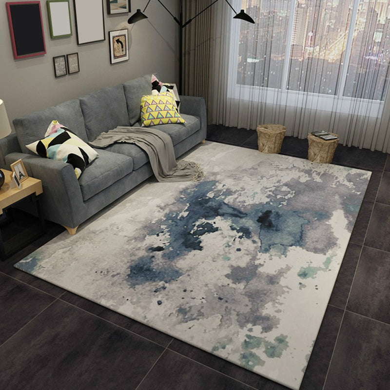 BowLift | Blue and Gray Living Room Rug Modern Abstract Indoor Rug Polyester Machine Washable Non-Slip Mat Area Rug