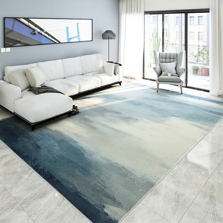 BowLift | Modernist Salon Carpet Gray and Blue Abstract Carpet Polyester Machine Anti-slip Back Area Carpet