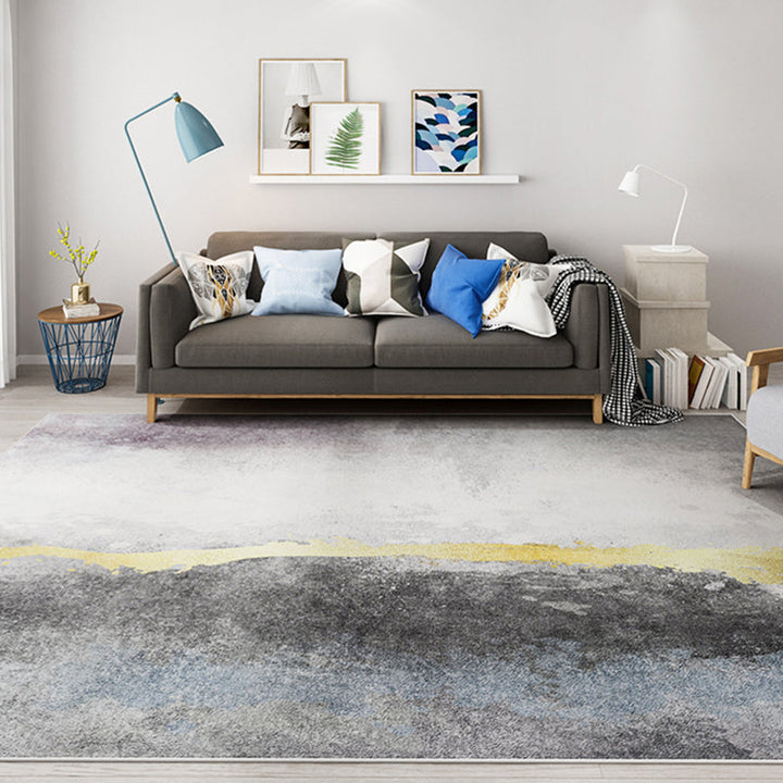 BowLift | Modernist Salon Carpet Gray and Blue Abstract Carpet Polyester Machine Anti-slip Back Area Carpet