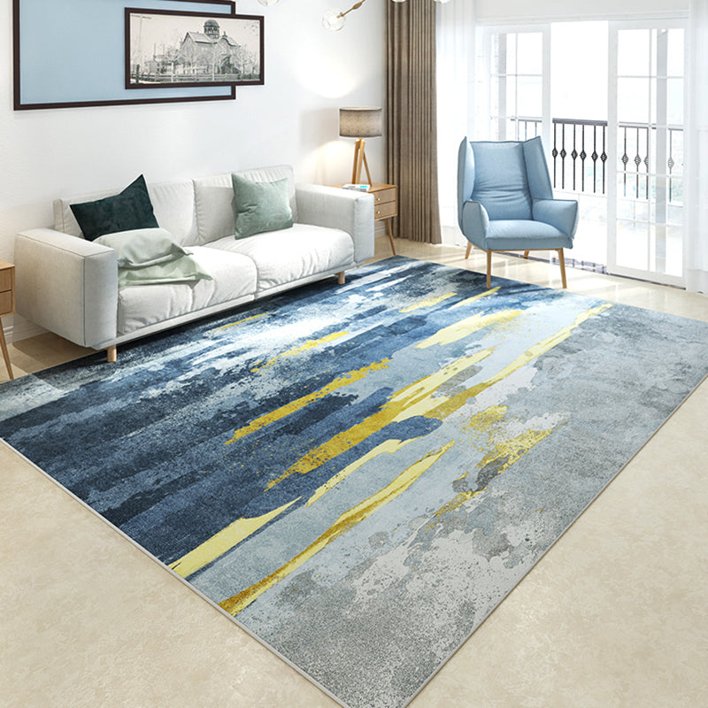 BowLift | Modernist Salon Carpet Gray and Blue Abstract Carpet Polyester Machine Anti-slip Back Area Carpet