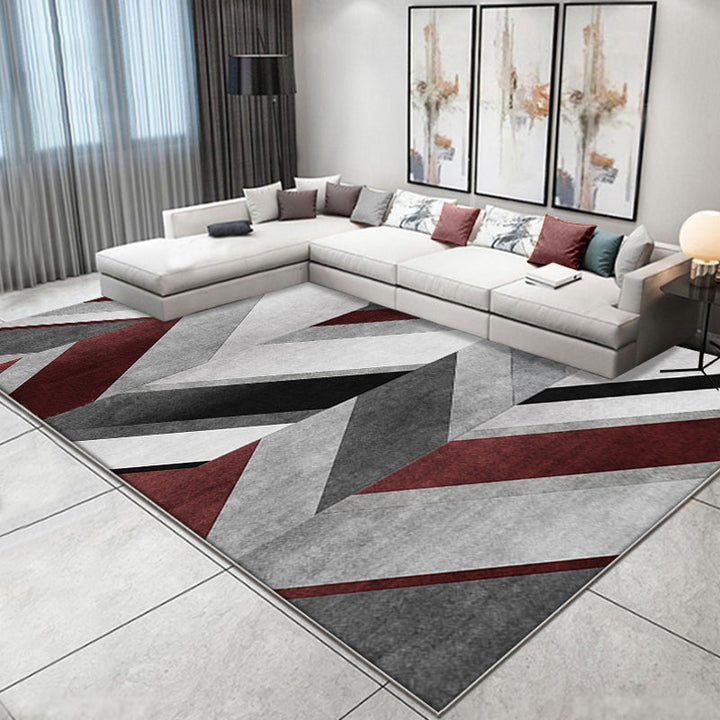 High-quality gray rug with striped pattern made of polyester, washable, non-slip backing, pet-friendly rug for the living room | Bowlift