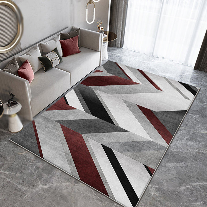 High-quality gray rug with striped pattern made of polyester, washable, non-slip backing, pet-friendly rug for the living room | Bowlift