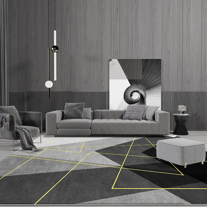 Aesthetic geometric pattern rug Black Modern rug Polyester Washable Non-slip Pet-friendly rug for the living room | Bowlift