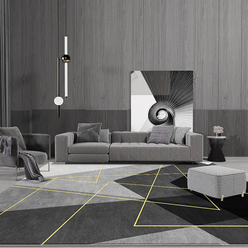 Aesthetic geometric pattern rug Black Modern rug Polyester Washable Non-slip Pet-friendly rug for the living room | Bowlift