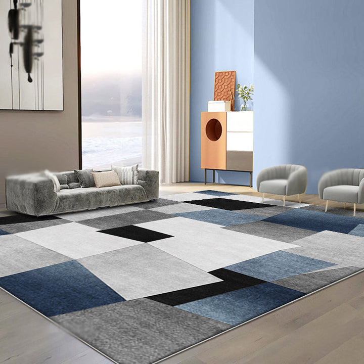 Gray and Blue New Arrival Rug Polyester Checkered Pattern Rug Pet Friendly Washable Non-Slip Rug for the Living Room | Bowlift
