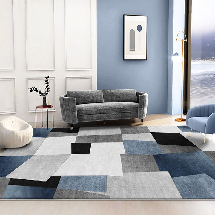 Gray and Blue New Arrival Rug Polyester Checkered Pattern Rug Pet Friendly Washable Non-Slip Rug for the Living Room | Bowlift