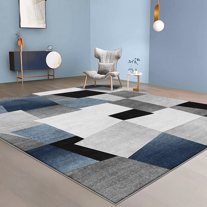 Gray and Blue New Arrival Rug Polyester Checkered Pattern Rug Pet Friendly Washable Non-Slip Rug for the Living Room | Bowlift