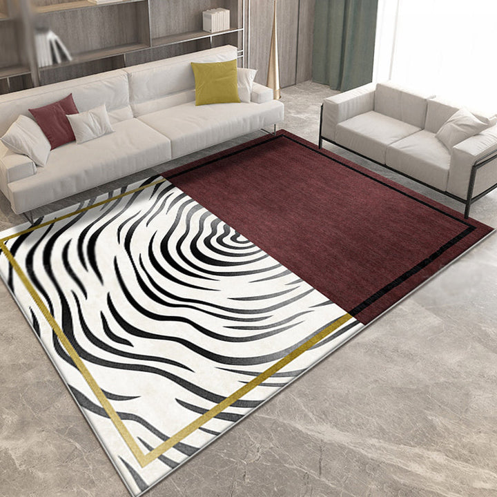 Red whirl striped pattern rug polyester modernist rug washable non-slip backing rug for living room | Bowlift
