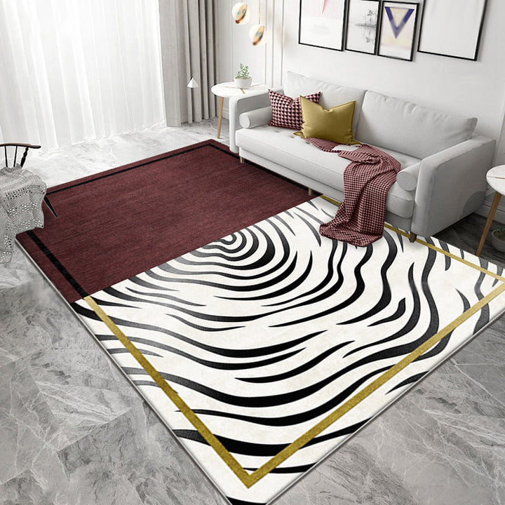 Red whirl striped pattern rug polyester modernist rug washable non-slip backing rug for living room | Bowlift