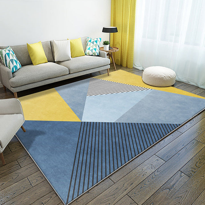 New arrival Striped Carpet Blue and Yellow Polyester Rug Washable Non-slip Back Pet-friendly Rug for Bedroom | Bowlift