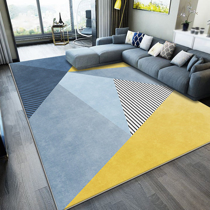 New arrival Striped Carpet Blue and Yellow Polyester Rug Washable Non-slip Back Pet-friendly Rug for Bedroom | Bowlift