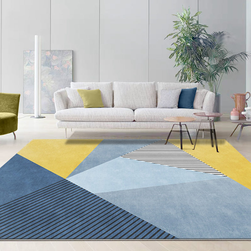 New arrival Striped Carpet Blue and Yellow Polyester Rug Washable Non-slip Back Pet-friendly Rug for Bedroom | Bowlift