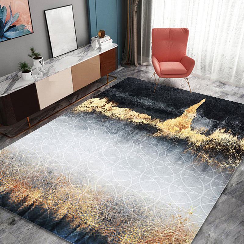 BowLift | Funky Abstract Rug Black and Gold Industrial Carpet Polyester Non-Slip Washable Pet-Friendly Area Rug for Living Room