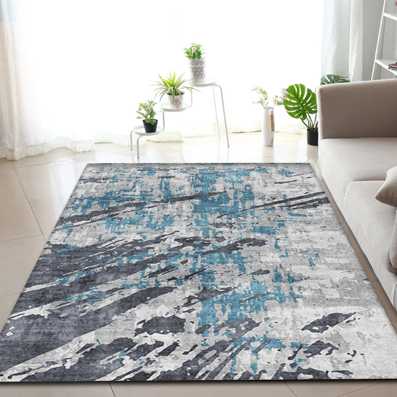 BowLift | Modern Parlour Rug Blue Abstract Rug Polyester Machine Washable Non-Slip Back Pet Friendly Indoor Rug