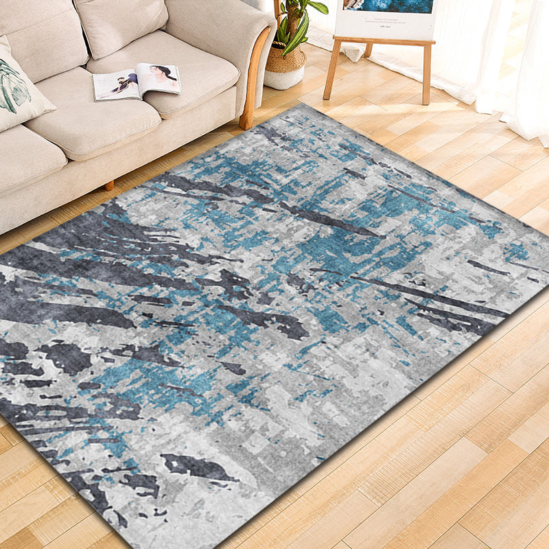 BowLift | Modern Parlour Rug Blue Abstract Rug Polyester Machine Washable Non-Slip Back Pet Friendly Indoor Rug