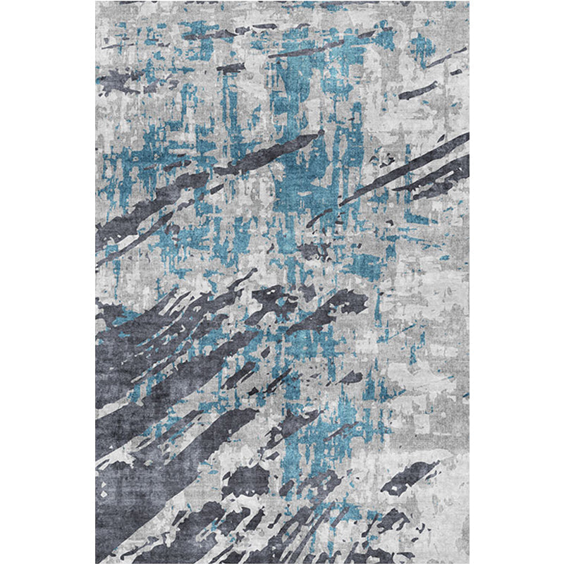 BowLift | Modern Parlour Rug Blue Abstract Rug Polyester Machine Washable Non-Slip Back Pet Friendly Indoor Rug