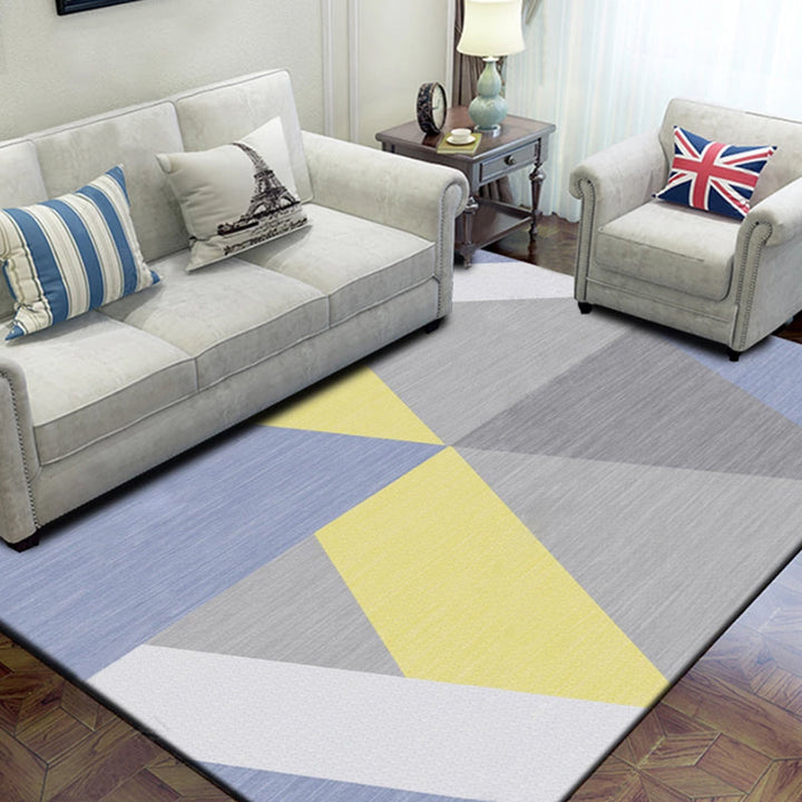 Multicolored living room rug Contemporary geometric pattern rug Synthetic non-slip rug | Bowlift