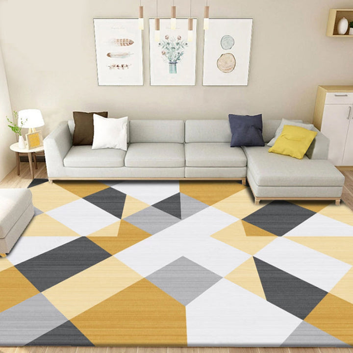 Multicolored living room rug Contemporary geometric pattern rug Synthetic non-slip rug | Bowlift