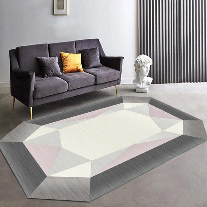 Irregularly shaped geometric rug multicolored contemporary indoor rug synthetic stain-resistant rug for the room | Bowlift