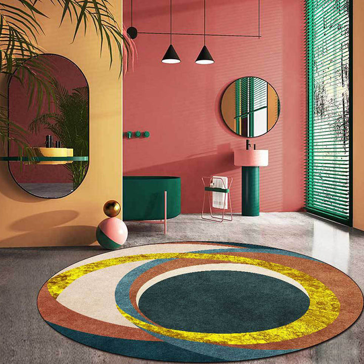 BowLift | Exotic Novelty Indoor Rug Golden Circles Area Rug Stain Resistant Rug for Home Decor