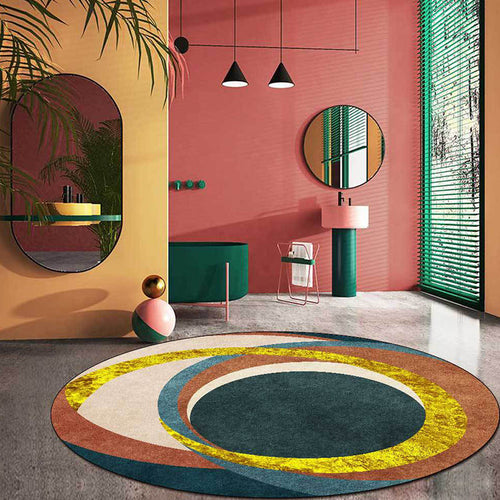BowLift | Exotic Novelty Indoor Rug Golden Circles Area Rug Stain Resistant Rug for Home Decor