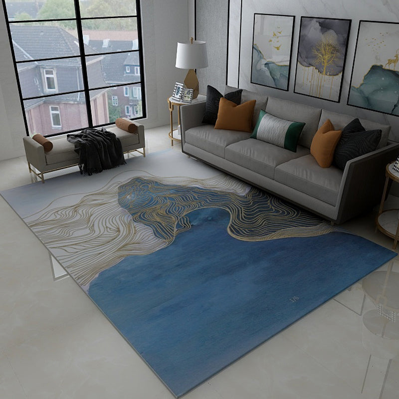 BowLift | Trendy Flowing Swirl Rug Dark Color Synthetic Rug Easy Care Non-Slip Rug for Living Room
