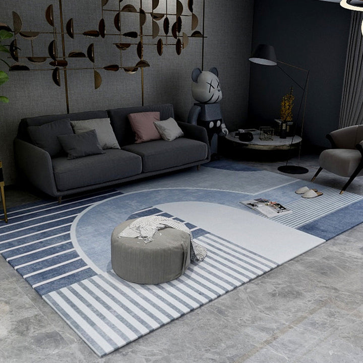BowLift | Soft Blue Geometric Carpet Polyester Minimalism Rug Non-Slip Pet Friendly Area Rug for Living Room