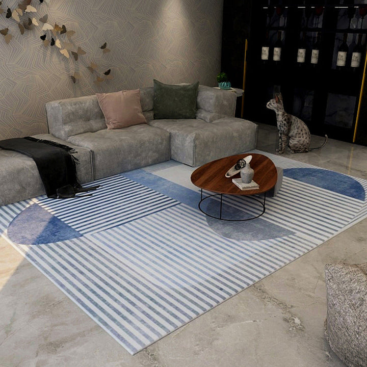 BowLift | Soft Blue Geometric Carpet Polyester Minimalism Rug Non-Slip Pet Friendly Area Rug for Living Room