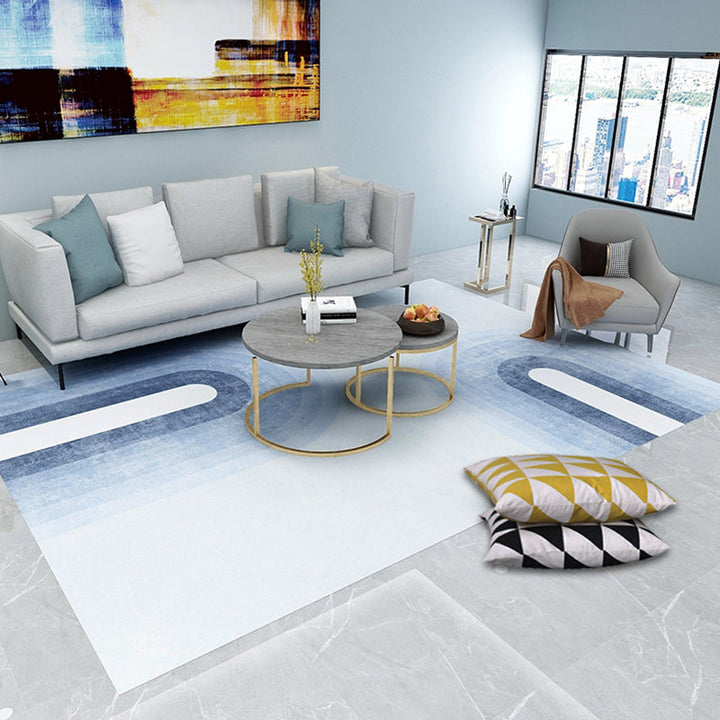 BowLift | Soft Blue Geometric Carpet Polyester Minimalism Rug Non-Slip Pet Friendly Area Rug for Living Room