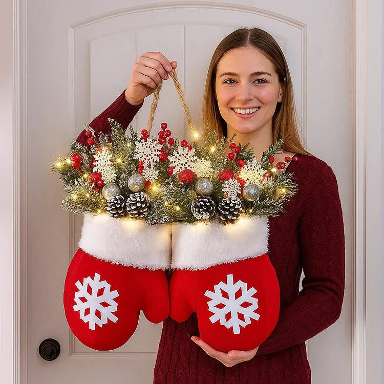BowLift | Pre-lit Christmas wreath in mitten shape – 120 LEDs with timer function