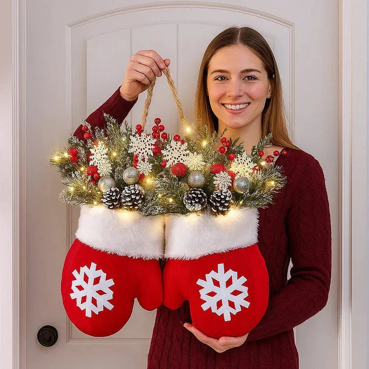 BowLift | Pre-lit Christmas wreath in mitten shape – 120 LEDs with timer function