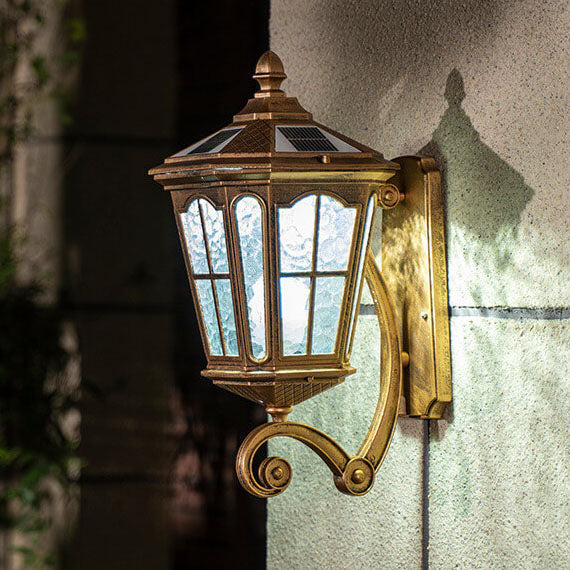European Solar Outdoor Lantern Aluminum Glass Waterproof 1-Light Wall Sconce Lamp | Bowlift