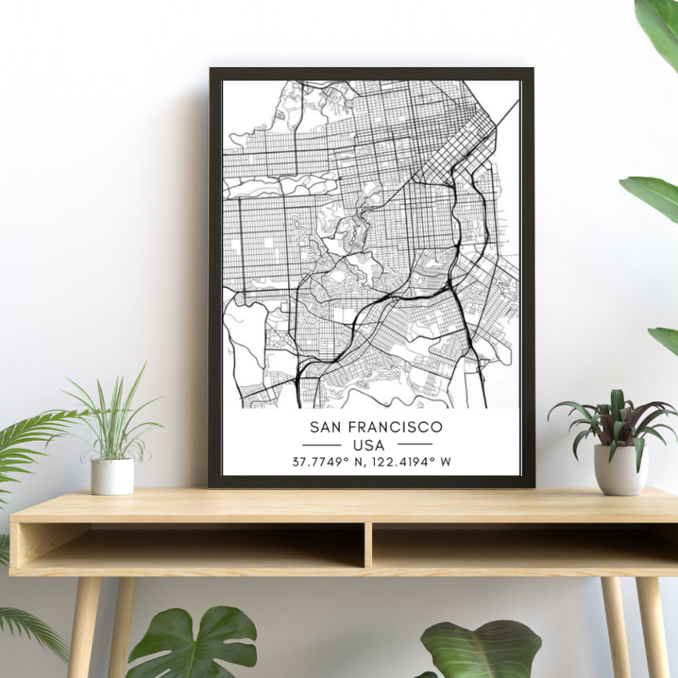 San Francisco City Map - Canvas Wall Art Painting | Bowlift