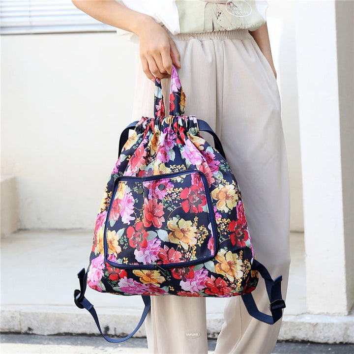 Foldable Printed Nylon Backpack with Drawstring | Bowlift