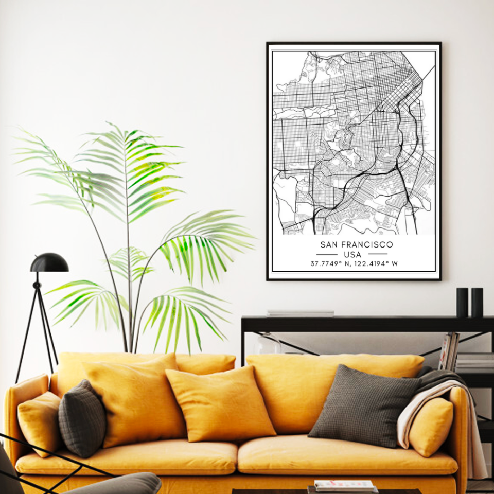 San Francisco City Map - Canvas Wall Art Painting | Bowlift
