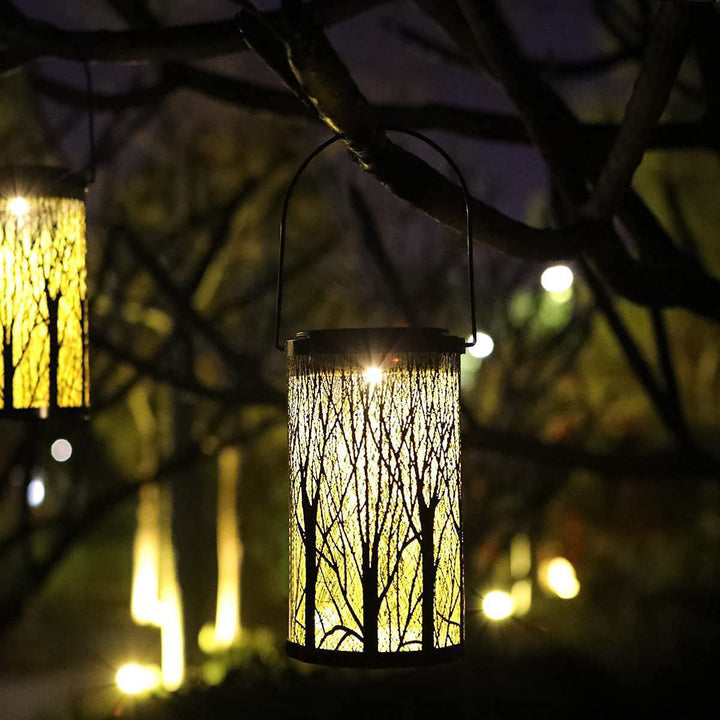 Modern Art Deco Solar Cylinder Skeleton Lantern Iron LED Outdoor Landscape Light For Garden | Bowlift