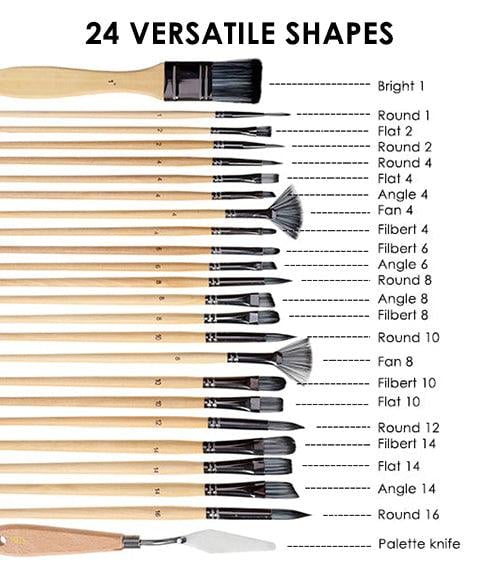 Brush set 24-piece with roll-up case and palette knife | Bowlift
