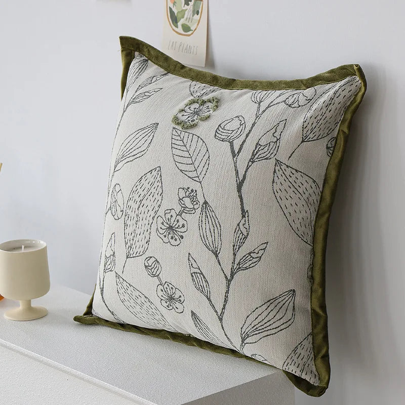 BowLift | Light Luxury Cream Green Cushion Cover 45x45cm – Decorative Jacquard Pillowcase