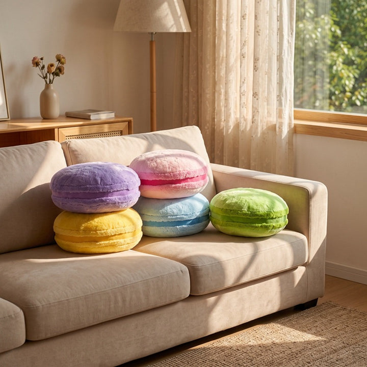 Round plush cushion, macaroon colors