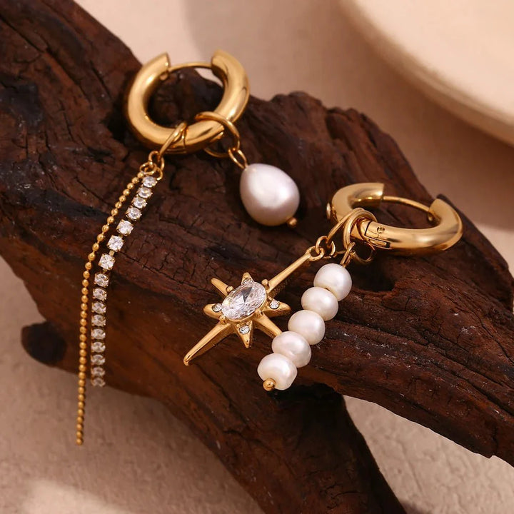 BowLift | 18k Asymmetrical Pearl Diamond Hoop Earrings