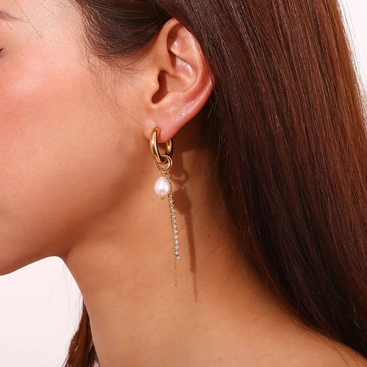 BowLift | 18k Asymmetrical Pearl Diamond Hoop Earrings