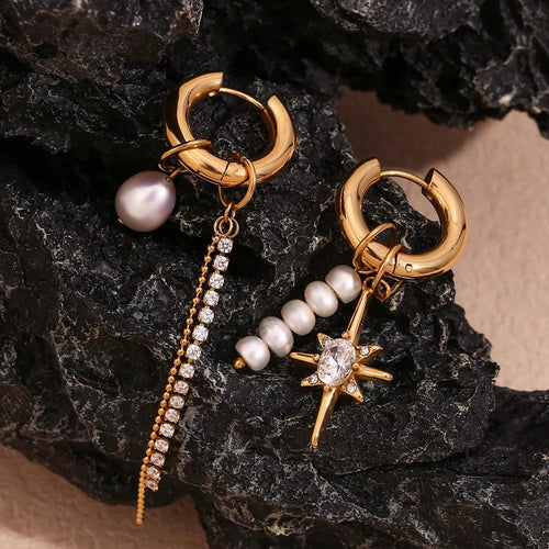 BowLift | 18k Asymmetrical Pearl Diamond Hoop Earrings