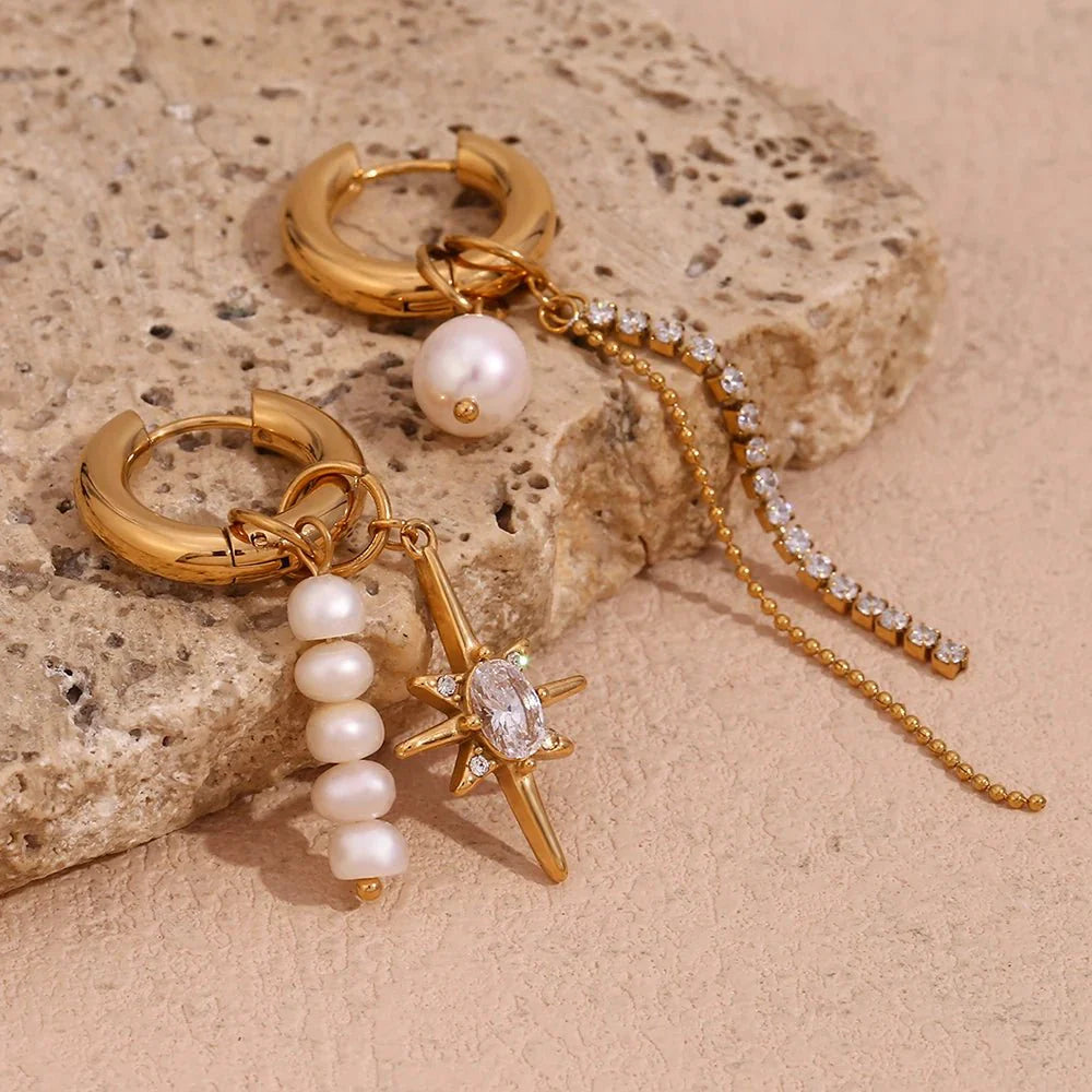 BowLift | 18k Asymmetrical Pearl Diamond Hoop Earrings