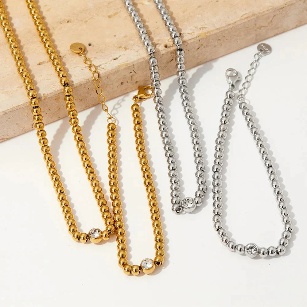 BowLift | 18k Beaded Diamond Center Necklace and Bracelets